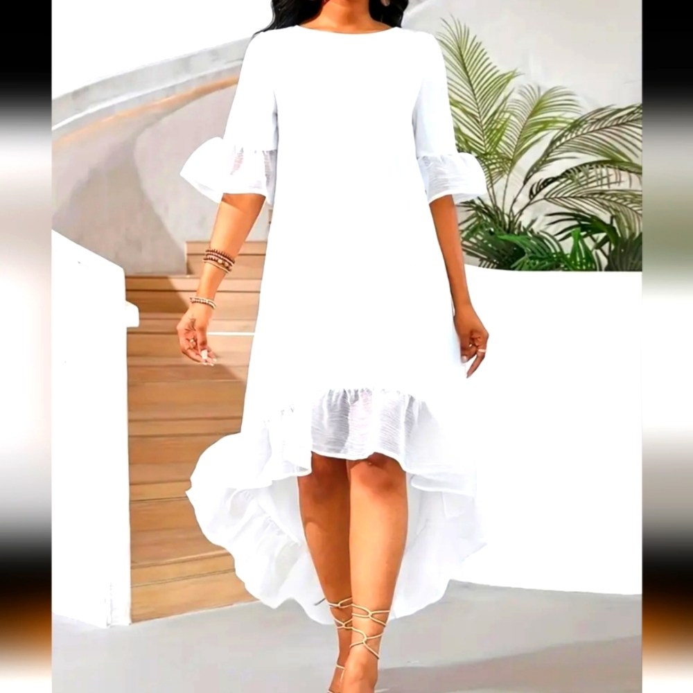 Elegant White Ruffle Hem Dress